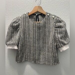 Zara tweed top with faux pearl button size small